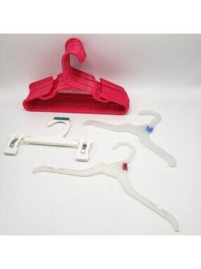 Lot of 17 Childrens Kids Clothes Hangers Plastic 16 Top Notched and 1 Pant Clips